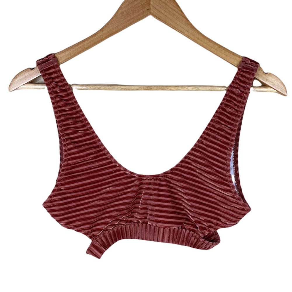 Velour Maroon Cut Out Bikini Top Womens Size Small
